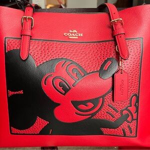 Coach Red leather Mickey Mouse Tote Bag